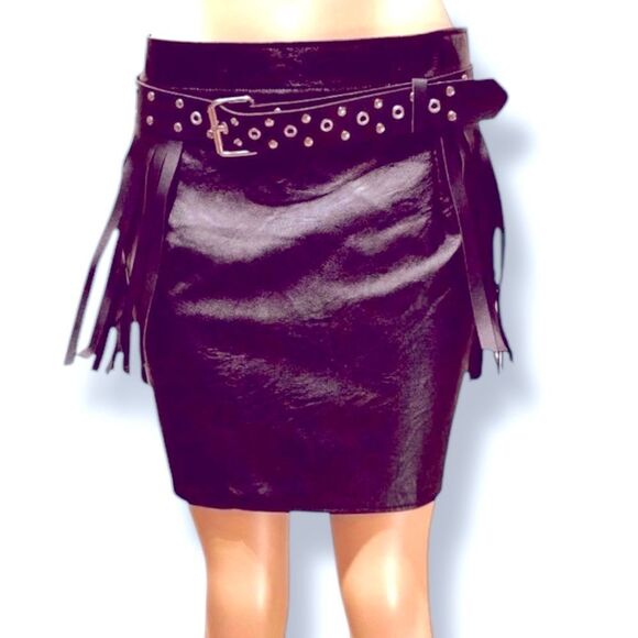 Black Silver Studded Asymmetrical Tassel Belt NEW - Picture 2 of 4